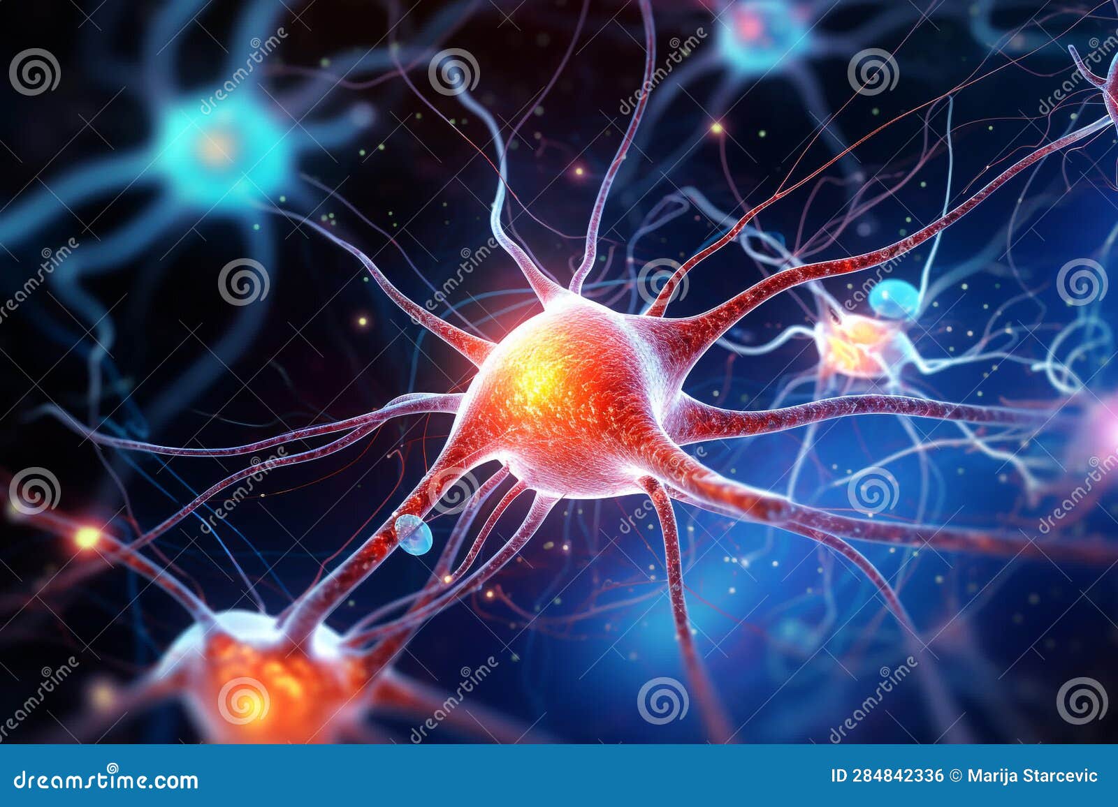 Active Nerve Cells.Human Brain Stimulation or Activity with Neuron ...
