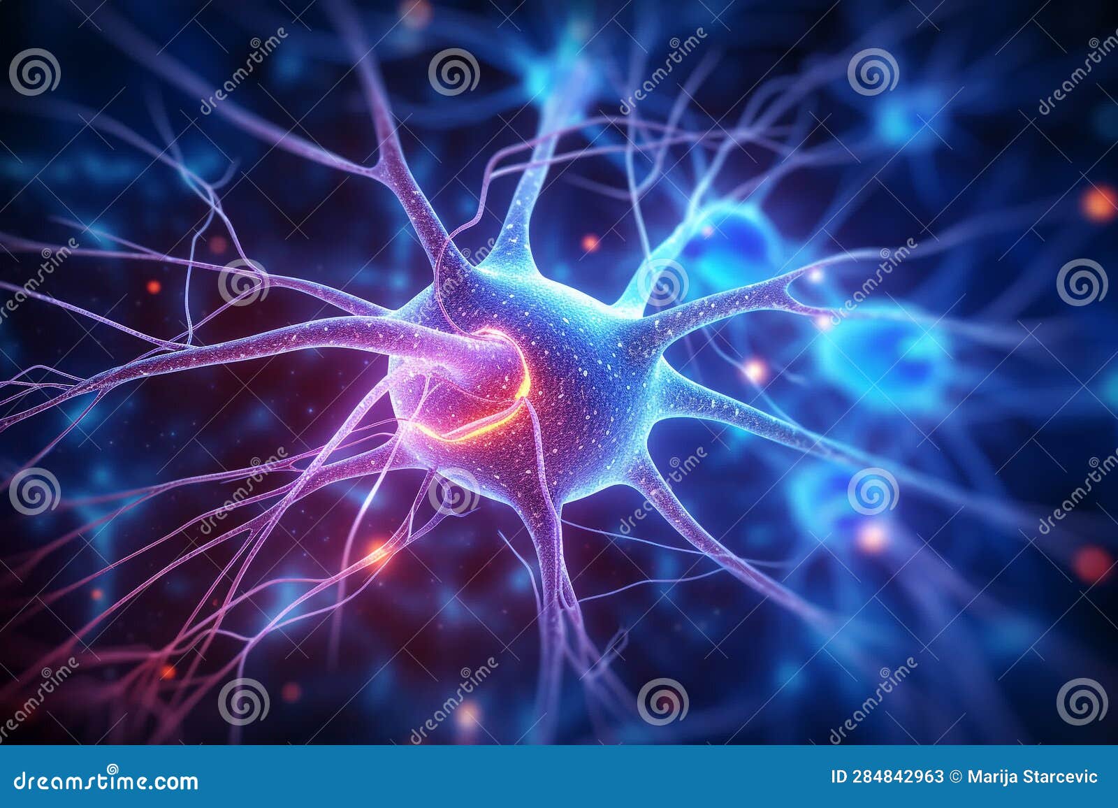 Active Nerve Cells.Human Brain Stimulation or Activity with Neuron ...