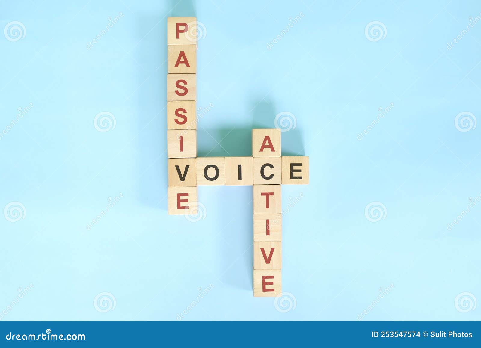 Passive Voice Wooden Block Crossword Puzzle And Pieces Of Chalk On A Passive Voice Wooden Block Crossword Puzzle And Pieces Of Chalk On A