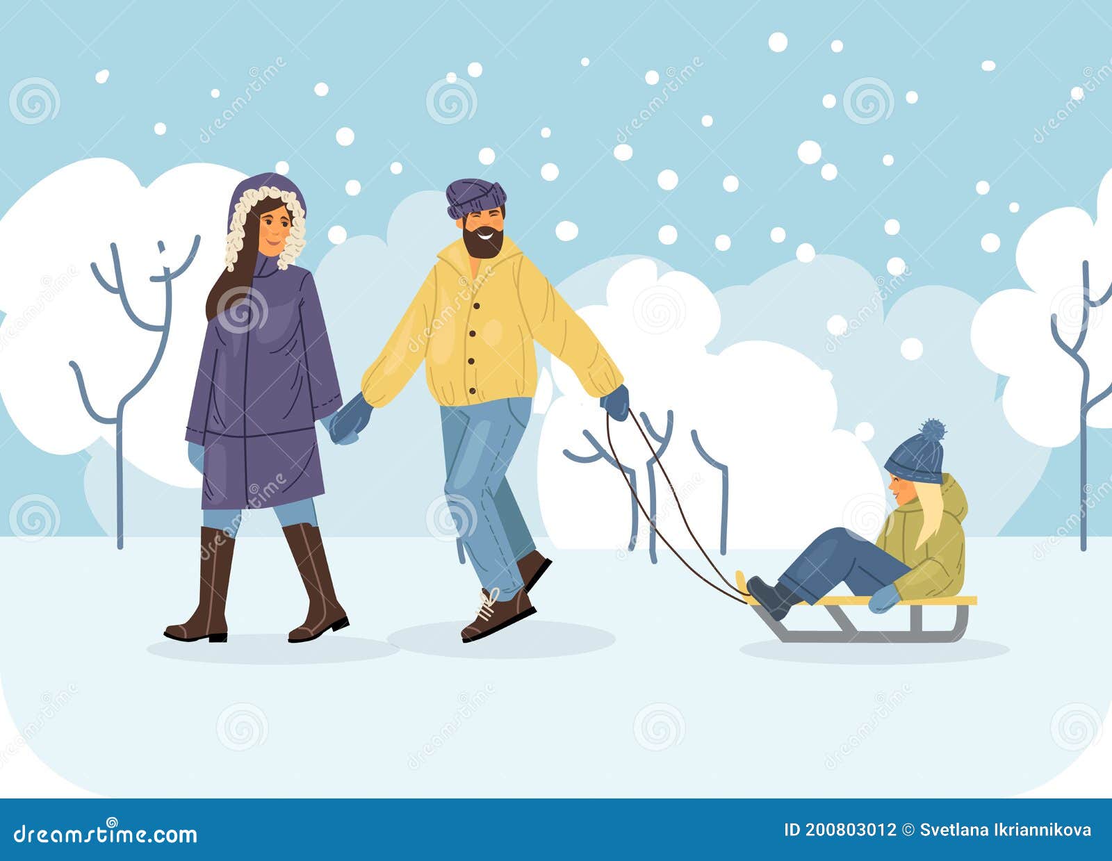 Active People in the Winter Park. Winter Time. Happy Family Walking and  Ride Child on Sled. Outdoor Winter Activities Cartoon Stock Vector -  Illustration of silhouette, activities: 200803012