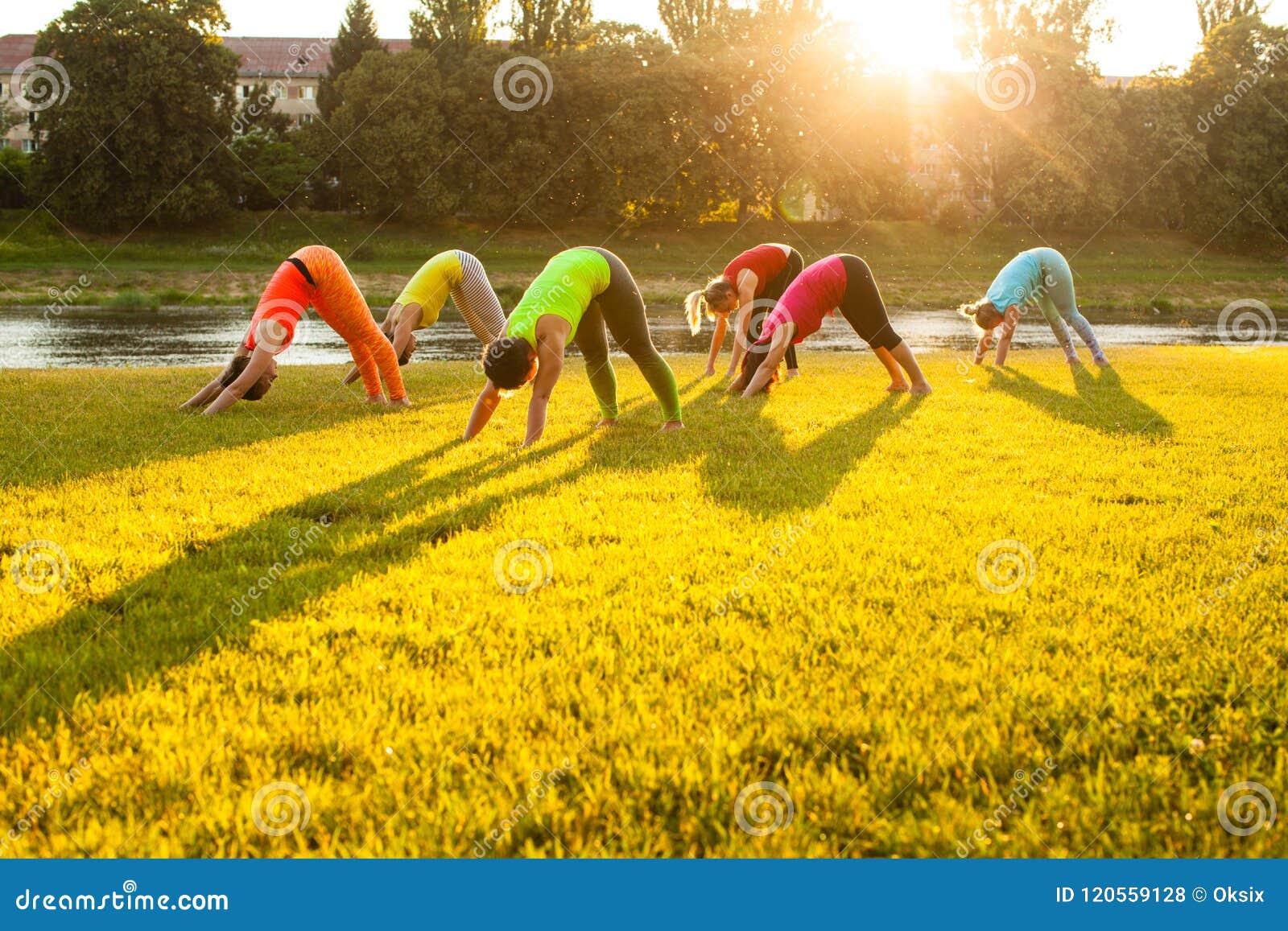 Active Women Practicing Yoga Outside Stock Photo Image Of Adult Group