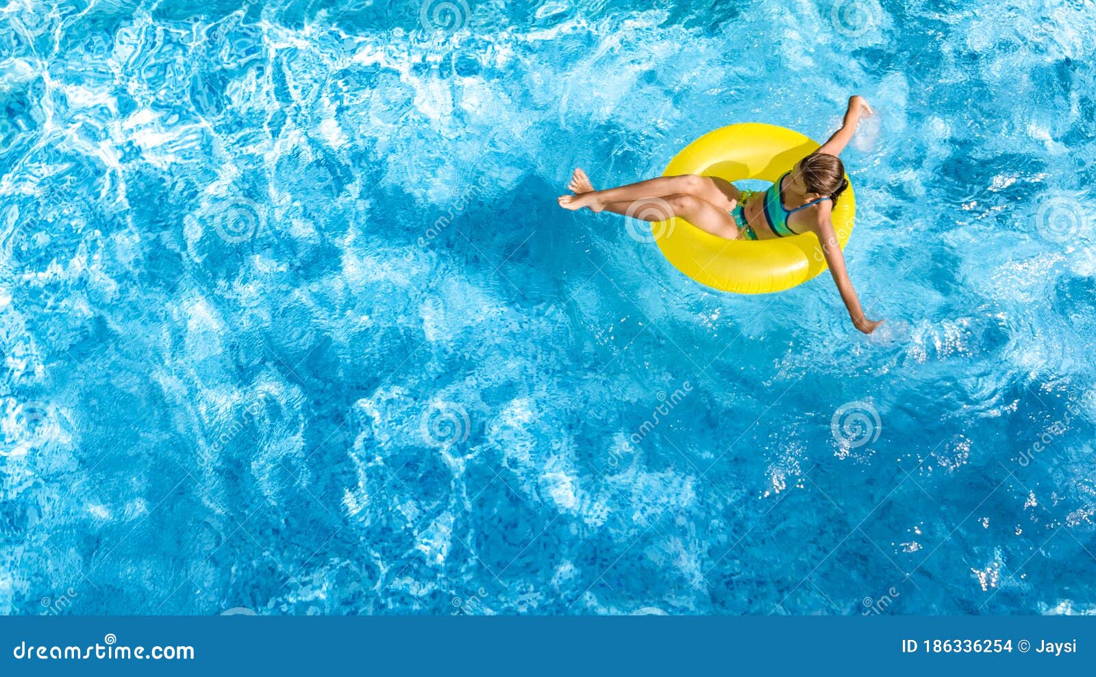 Active Young Girl in Swimming Pool Aerial Top View from Above, Child ...