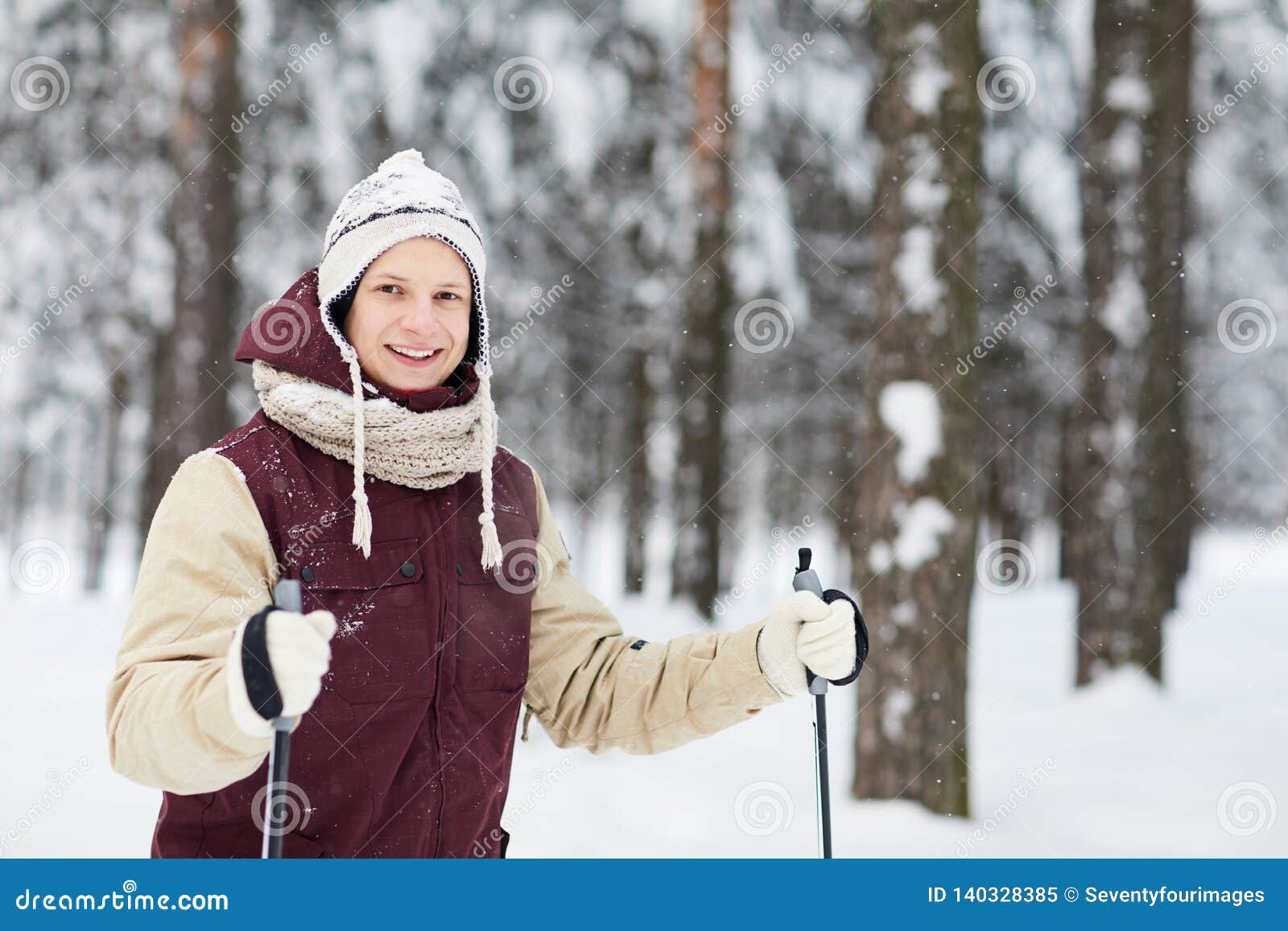 Active Young Man Skiing in Snow Stock Image - Image of sport ...