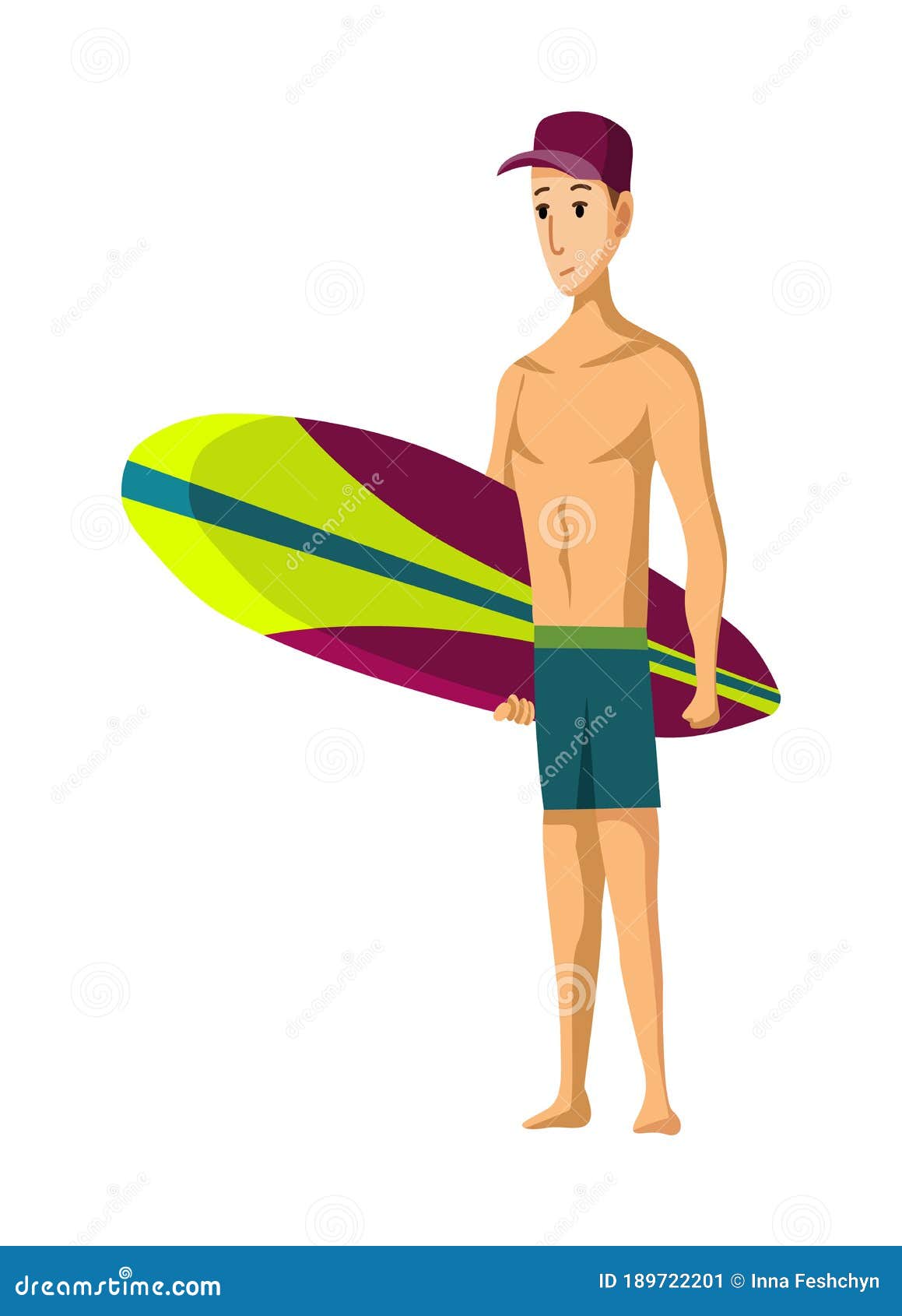 Actividades De Playa De Verano. Hombre De Pie Con Tabla De Surf. Vacaciones  En La Playa. Estilo De Dibujos Animados Ilustración del Vector -  Ilustración de acontecimiento, lifestyle: 189722201