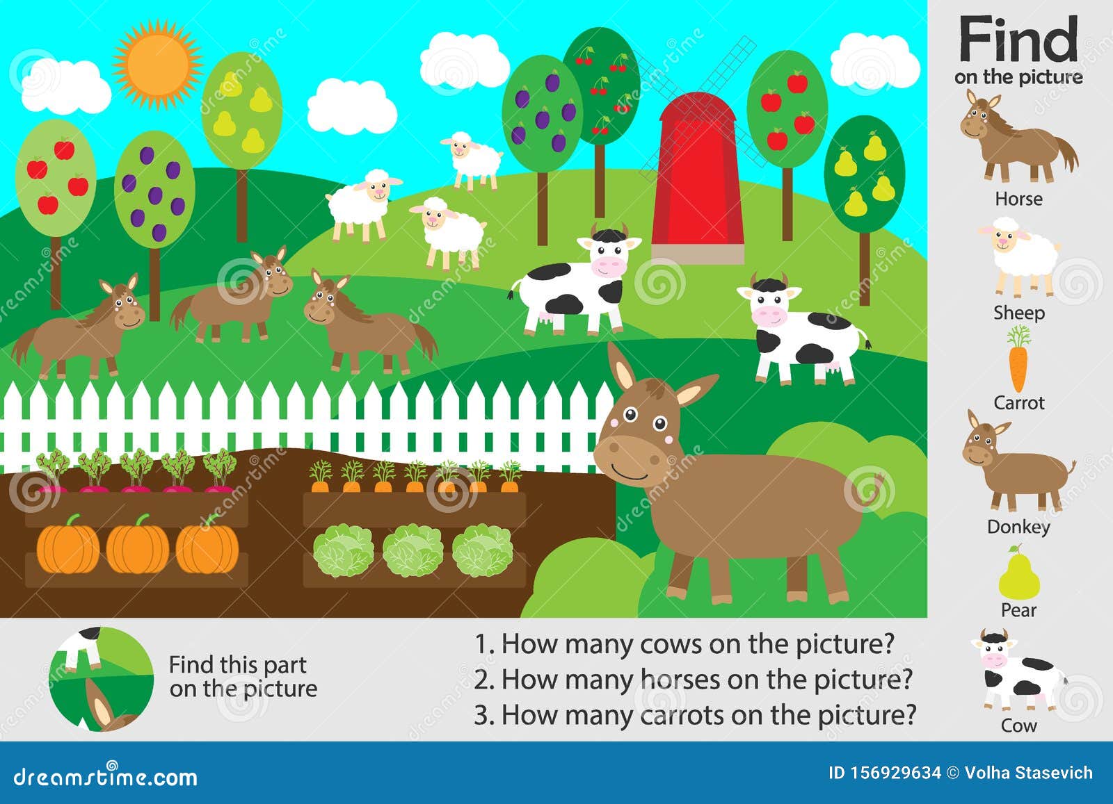Activity Page, Farm Animals and Garden Cartoon, Find Images and Answer the Questions, Visual Education Game for the Development of Stock Illustration - Illustration of development, kindergarten: 156929634 Activity Page, Farm Animals and Garden Cartoon, Find Images and Answer the Questions, Visual Education Game for the Development of Stock Illustration - Illustration of development, kindergarten: 156929634