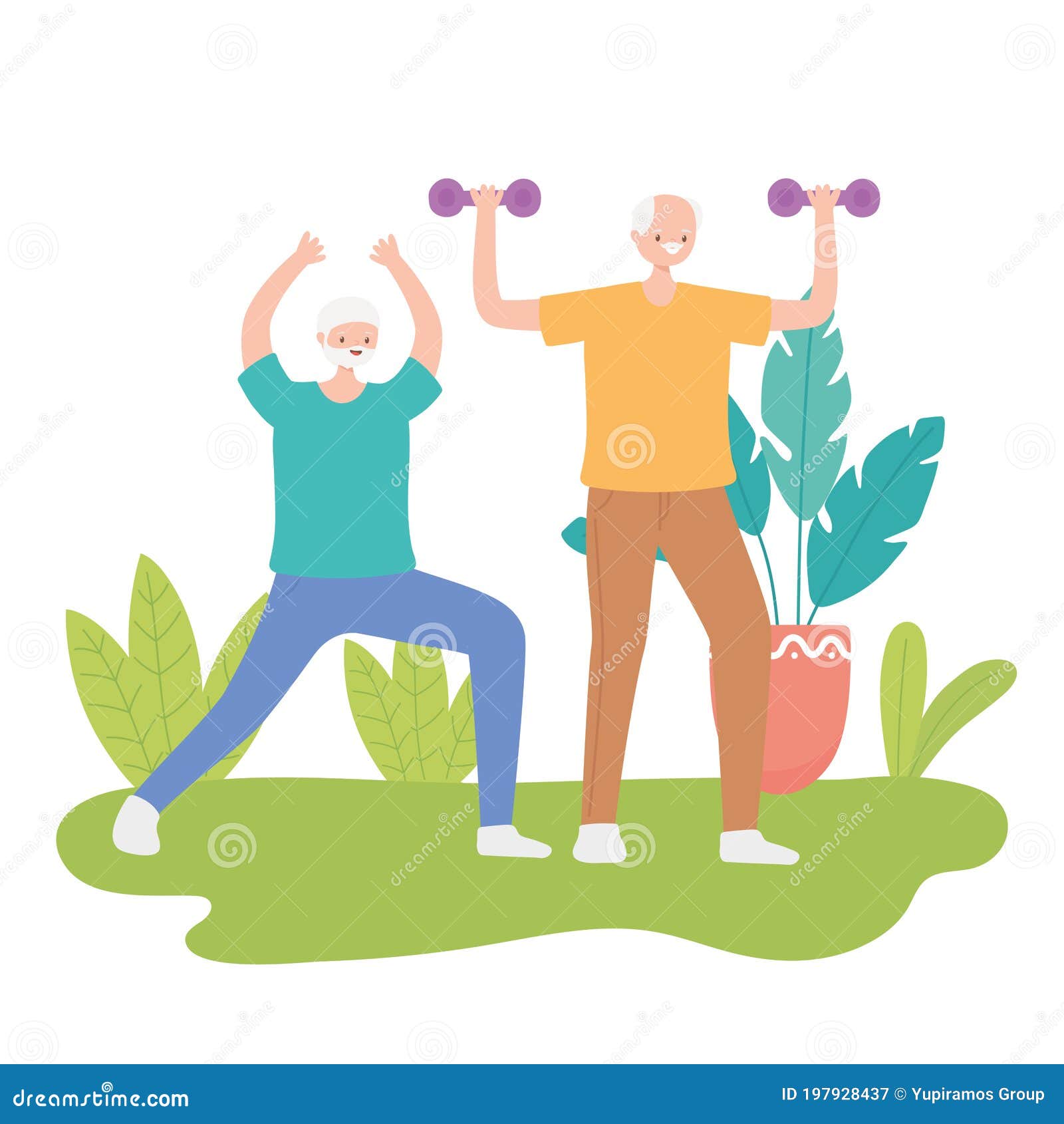 Activity Seniors, Old Men Making Exercises in the Park Outdoor Stock