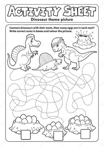Activity Sheet Dinosaur Theme 2 Stock Vector - Illustration of homework ...