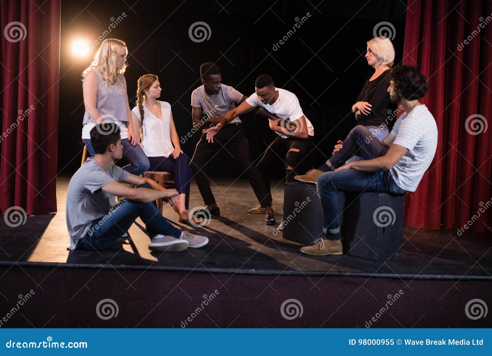 Actors Practicing Play on Stage Stock Image Image of drama, curtain