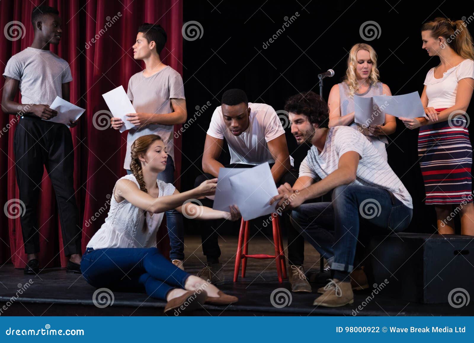 Actors Reading Their Scripts on Stage Stock Photo Image of clothing
