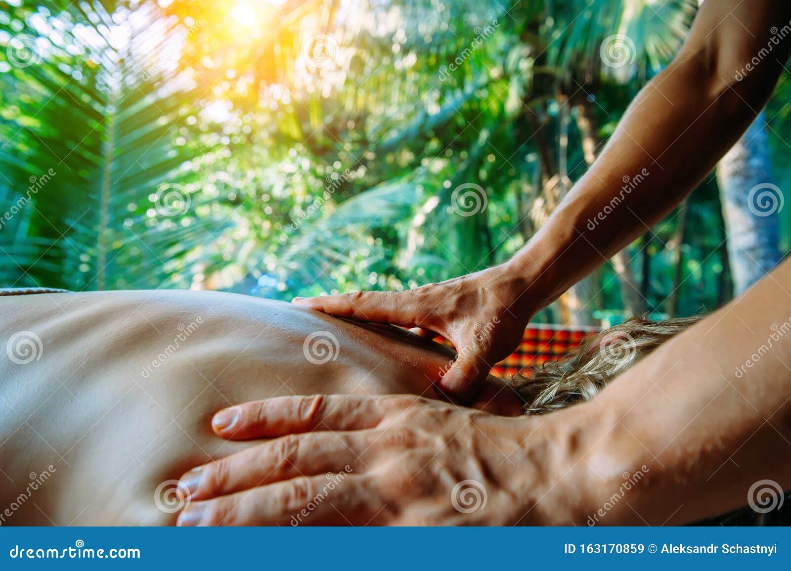 Acupressure Massage In Spa Centre Outdoor Woman At Acupressure Back