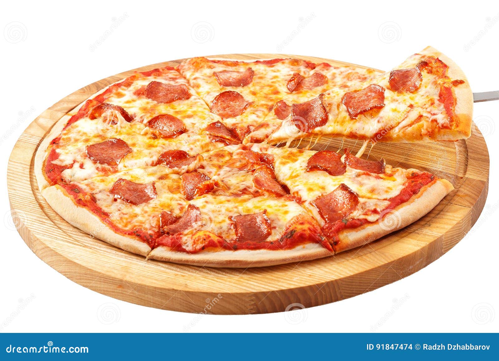 Acute Pizza Pepperoni, Mozzarella, Spicy Sausage Pepperoni Stock Photo
