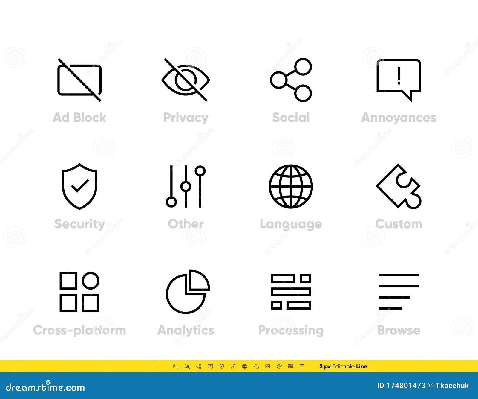 ad banner block icon. shield, privacy, secure analitic and other line  editable stroke set for app