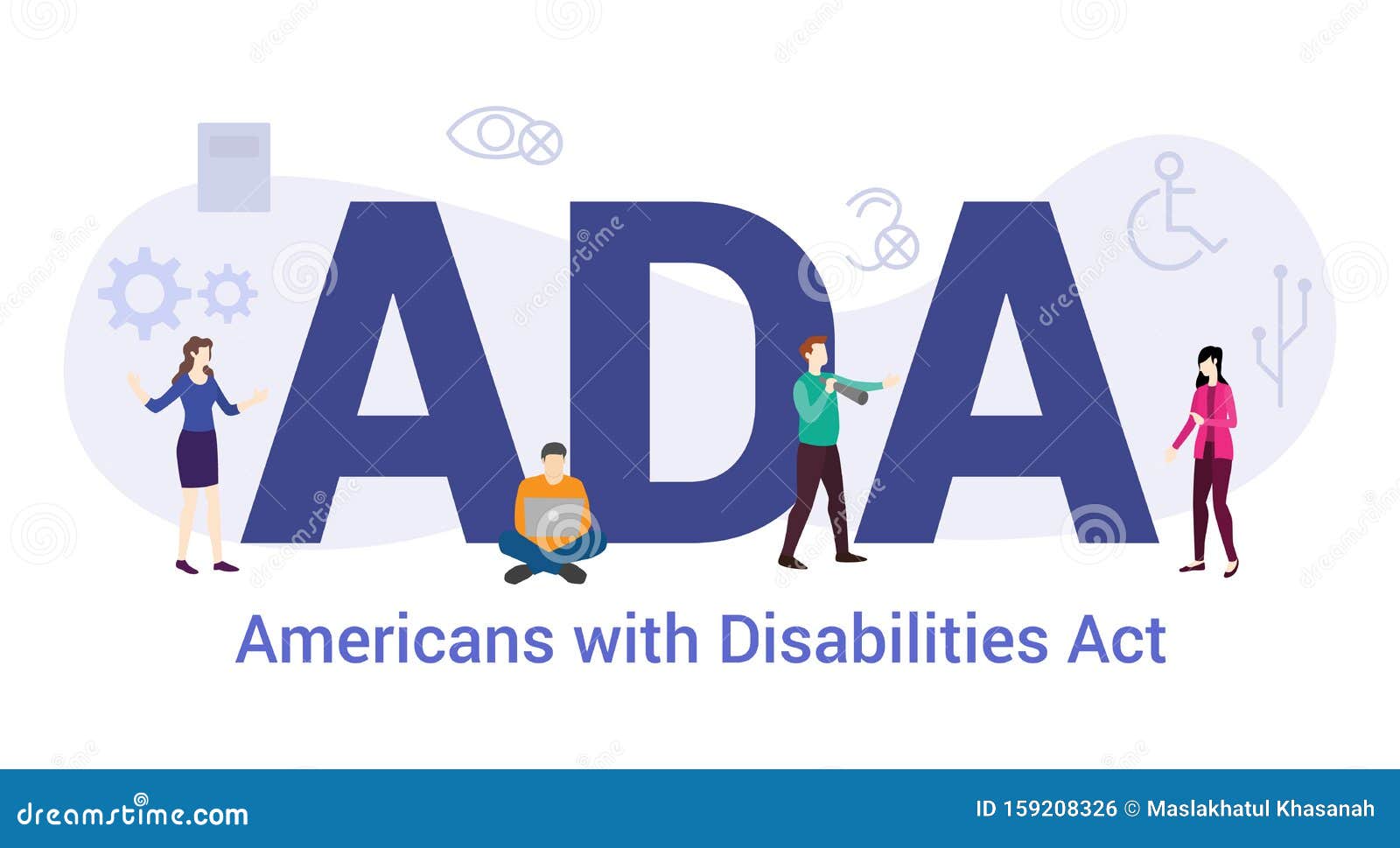 ada americans with disabilities act concept with big word or text and team people with modern flat style - 