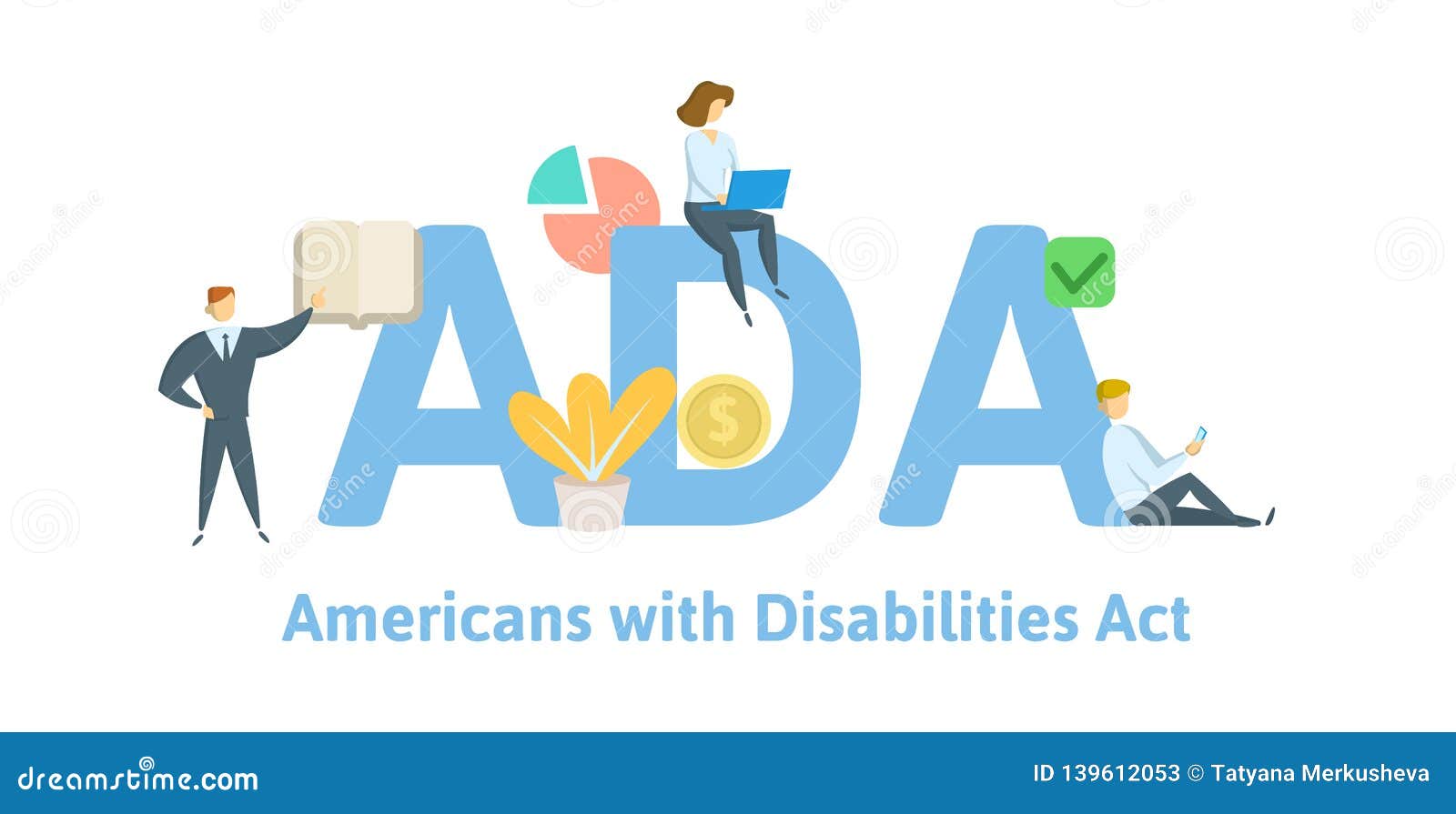 ada, americans with disabilities act. concept with keywords, letters and icons. flat  .  on