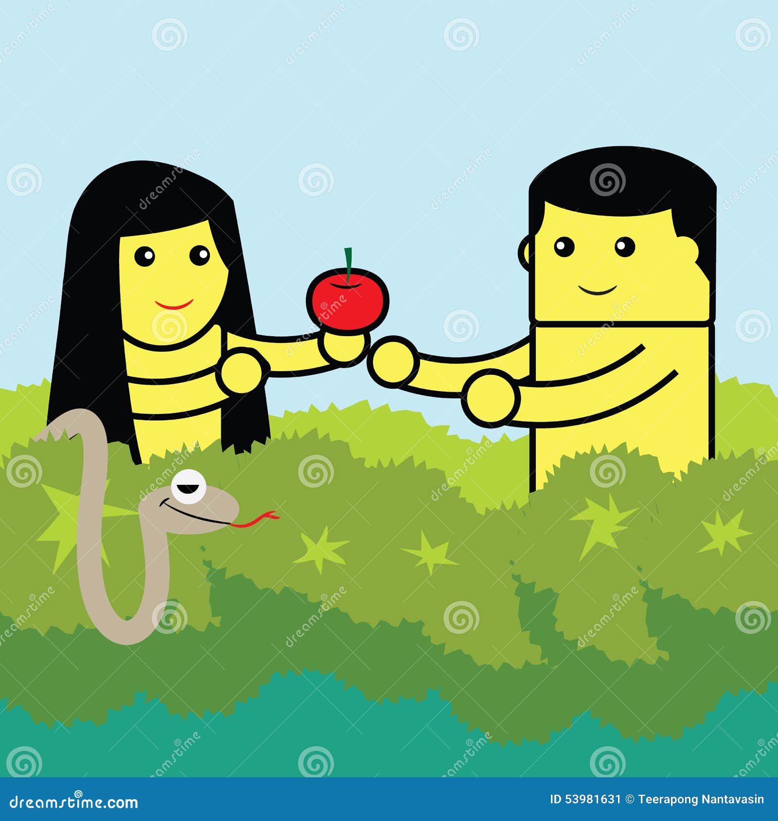 Chi Ha Mangiato La Mela Tra Adamo Ed Eva Adamo E Eva Che Tengono Mela Illustrazione di Stock - Illustrazione di