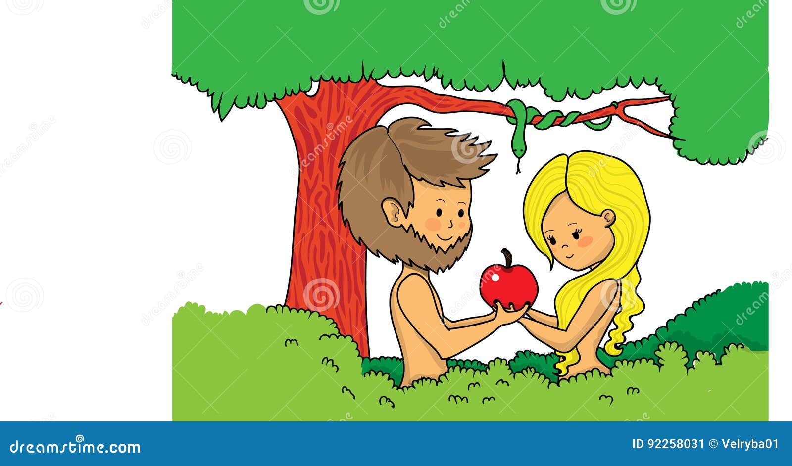 Chi Ha Mangiato La Mela Tra Adamo Ed Eva Adamo E Eva Che Tengono Mela Illustrazione Vettoriale - Illustrazione