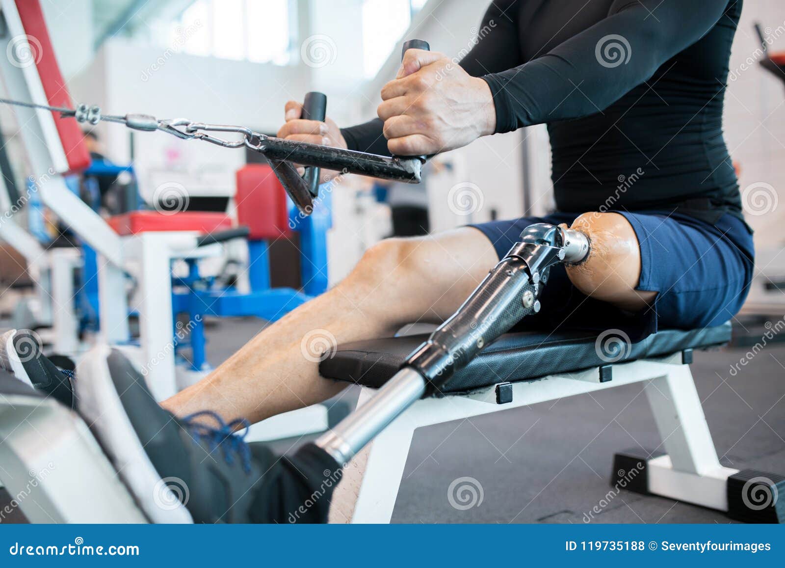 Adaptive Athlete Using Rowing Machine Closeup Stock Photo Image of