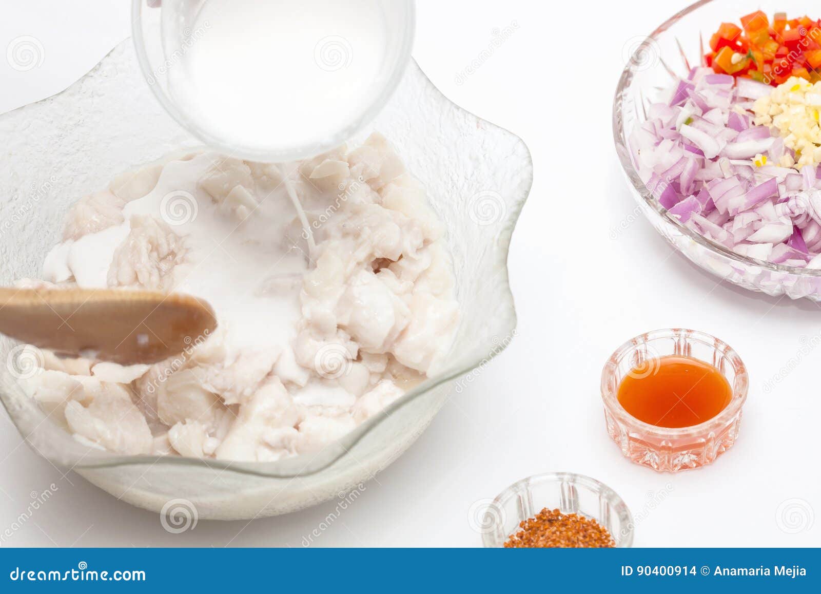 Add Coconut Milk To the Marinated Fish Stock Photo Image of juice, preparation 90400914