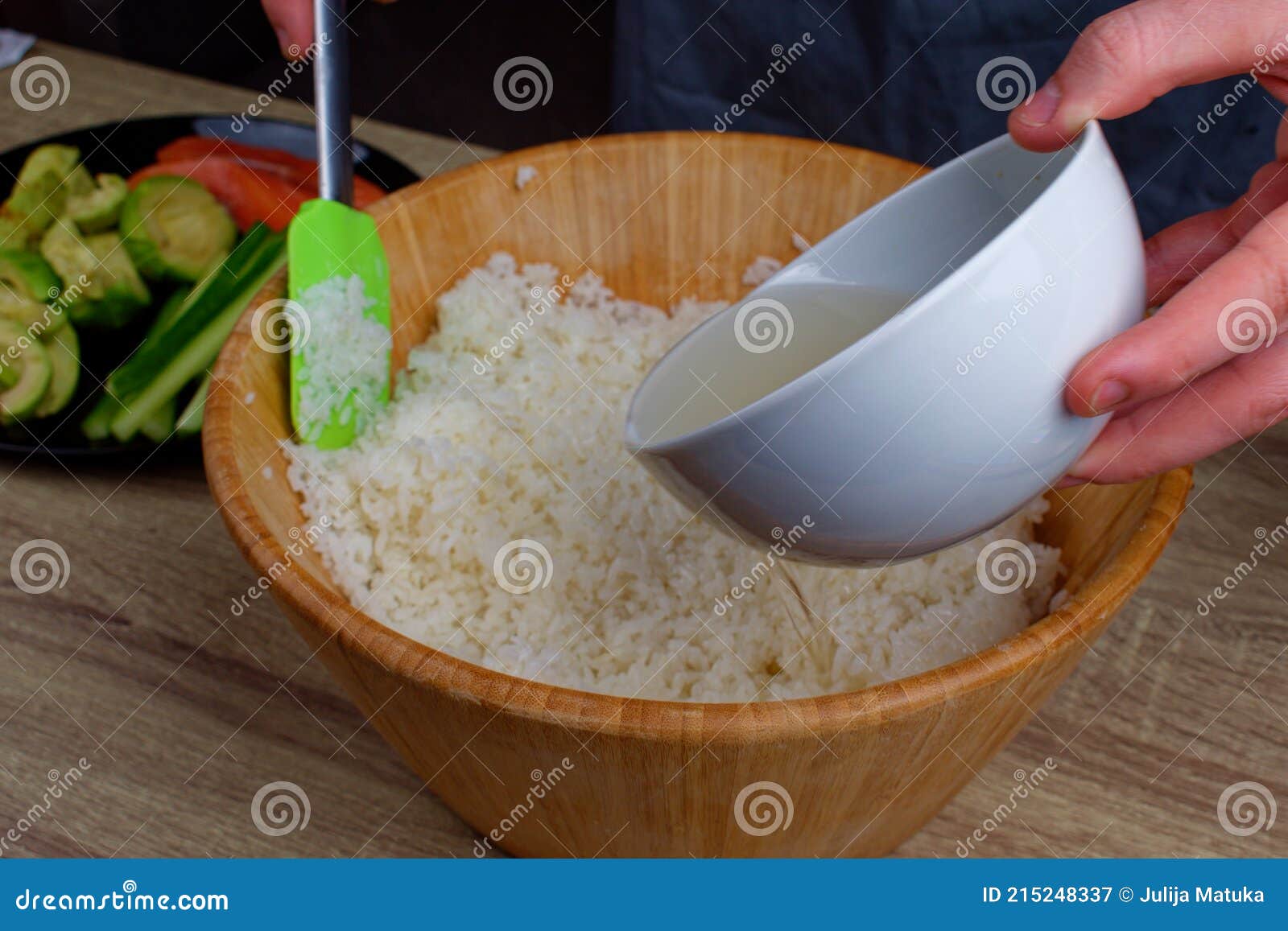 texture Foreword slogan Add the Sauce To the Round Sushi Rice in a Wooden Bowl Stock Image - Image  of japan, preparation: 215248337