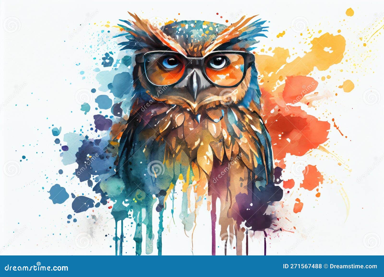 cool owl with sunglasses - graphic art  colorfull paint