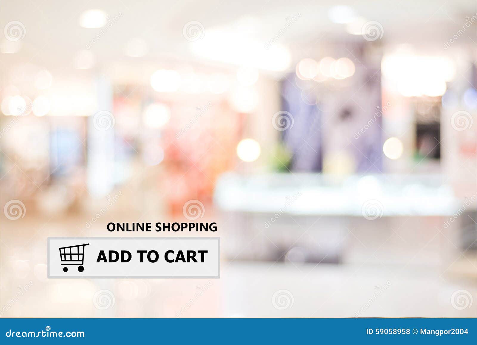 Add To Cart On Address Bar Over Blur Store Background Stock Photo