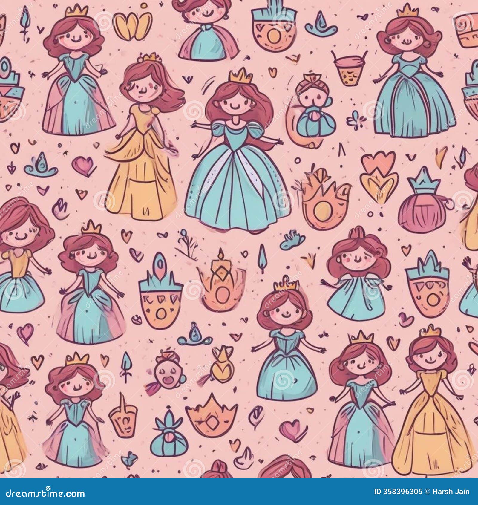 hand-drawn princess pattern 