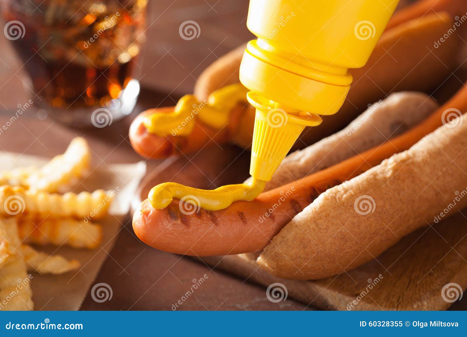 Adding Mustard To Grilled Hot Dog Stock Image Image of mustard, long