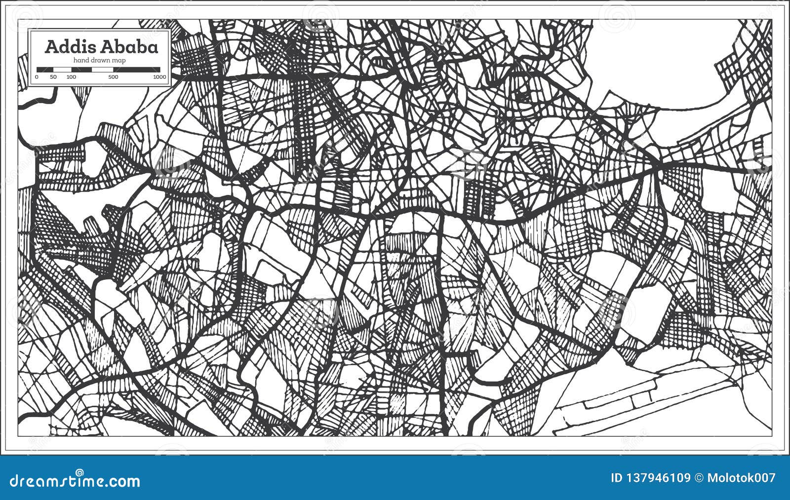 Addis Ababa Ethiopia City Map En Estilo Retro Ejemplo Blanco Y Negro