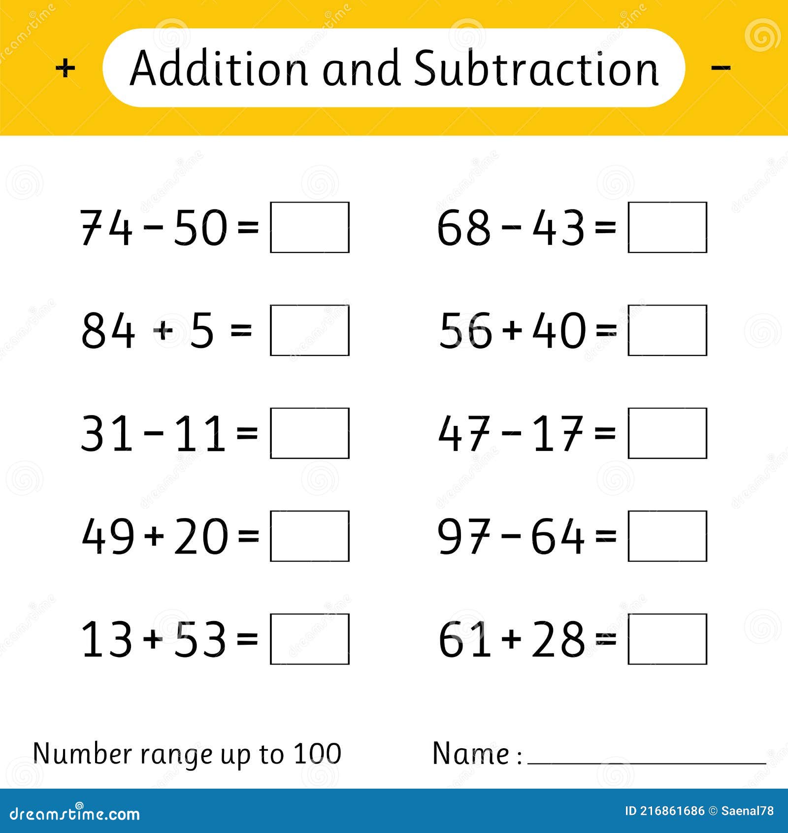 Addition Ou Soustraction De Droite Numérique. Addition, Feuille De