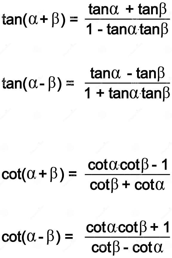 Addition Formulas for the Tangent and Cotangent Functions Stock Illustration Illustration of