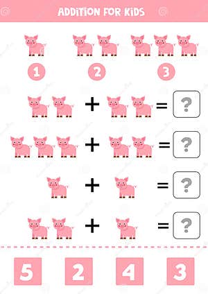 Addition Worksheet With Cute Farm Pig Math Game Stock Vector Addition Worksheet With Cute Farm Pig Math Game Stock Vector