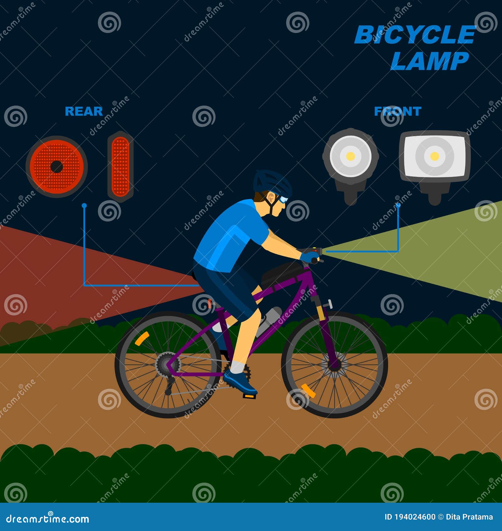 Additional Accessories for Cycling Safety, Bicycle Lamp. Stock Vector Illustration of cartoon