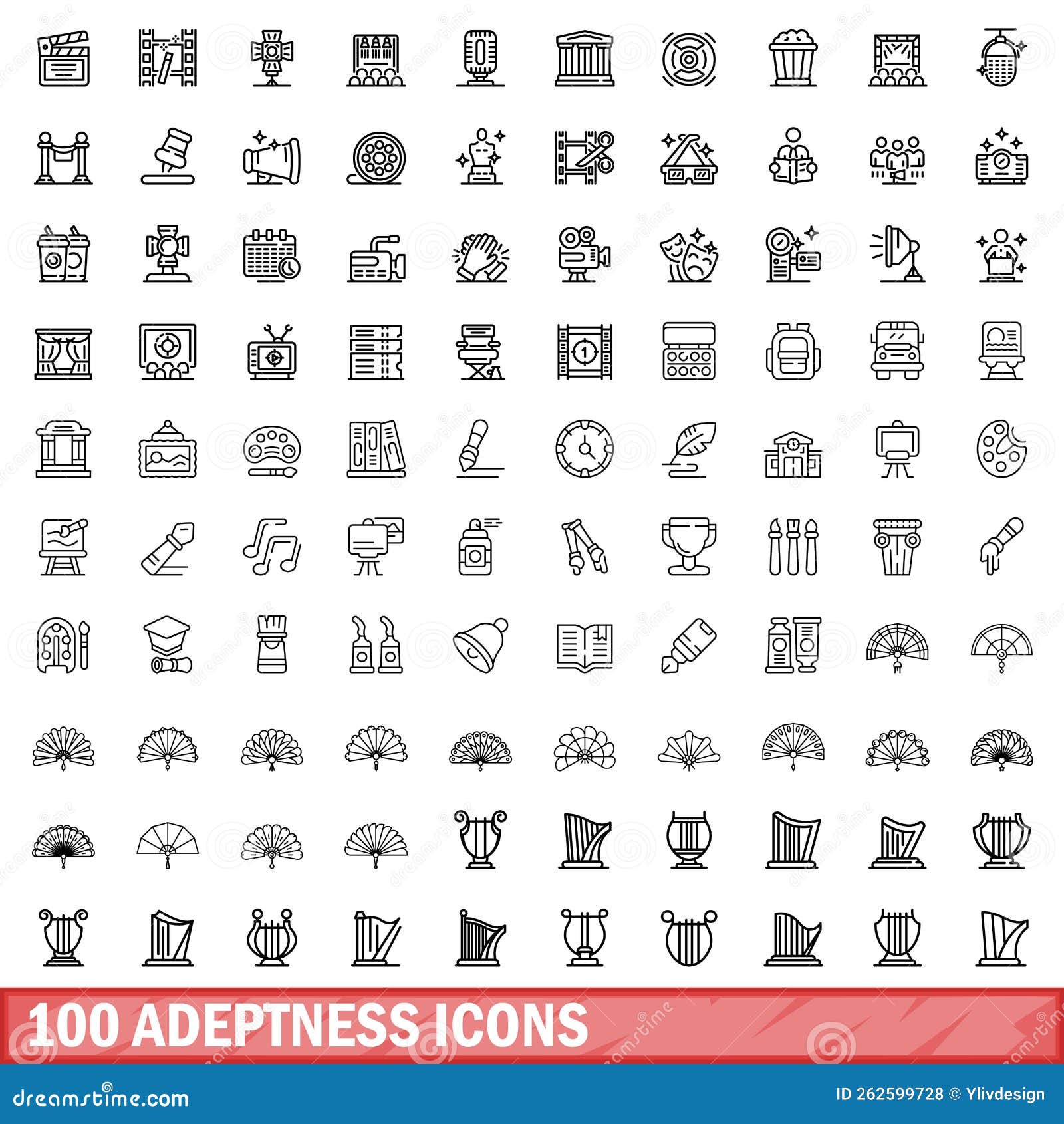 100 adeptness icons set, outline style