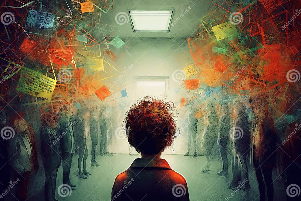 ADHD, ADD, Attention Deficit Hyperactivity Disorder. Generative AI Stock Illustration