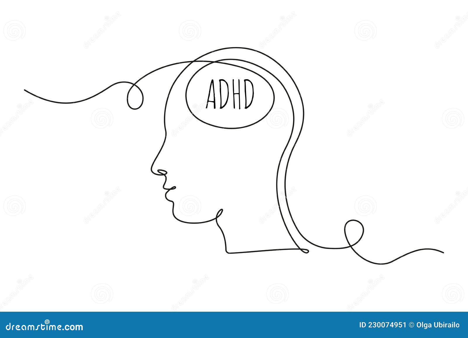 ADHD Concept with Man Head. One Continuous Line Drawing of Messy