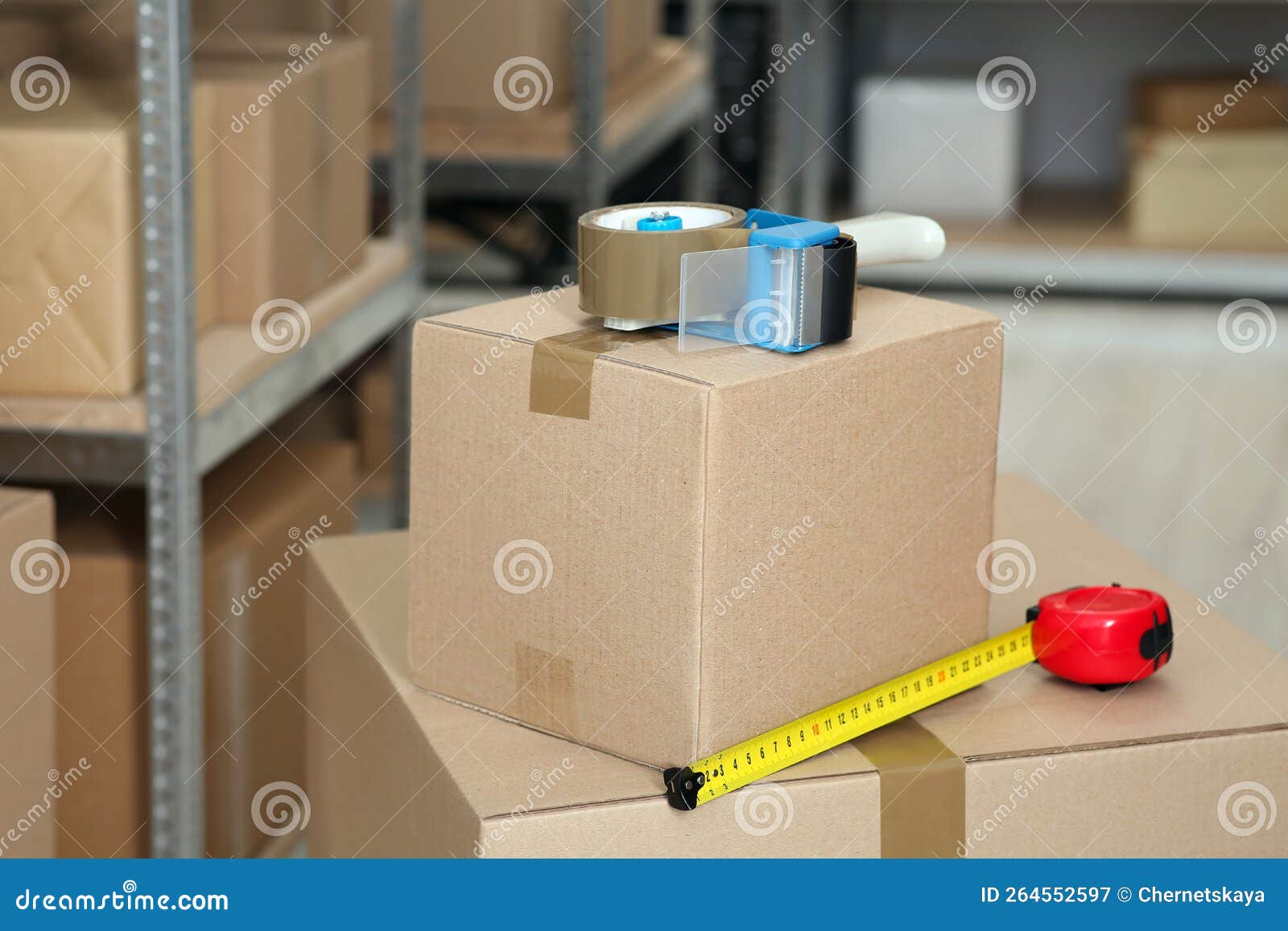 Adhesive Tape Dispenser on Cardboard Box Indoors Stock Image Image of
