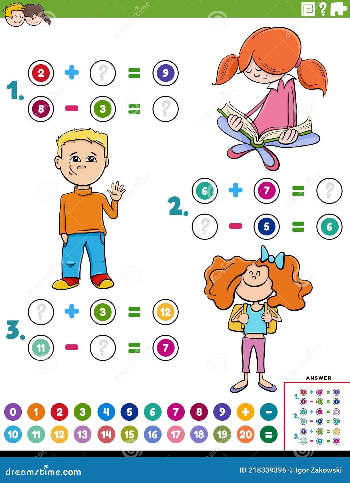 Jogo De Educação Colorido Por Adição E Subtração Para O Dinossauro Infantil  Ilustração do Vetor - Ilustração de suficiência, contagem: 221749386