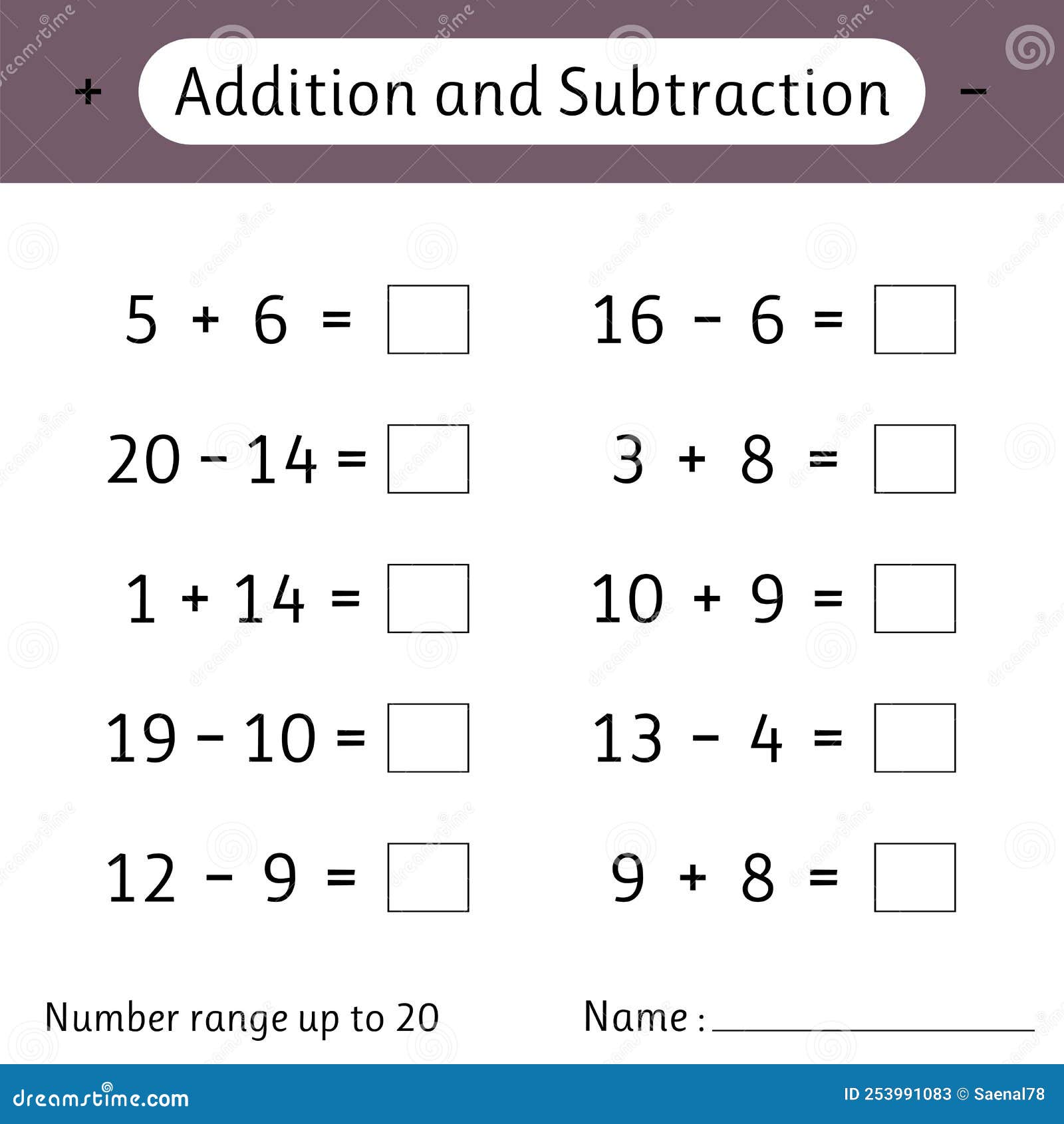 Jogo de matemática para crianças. planilha de desenvolvimento de