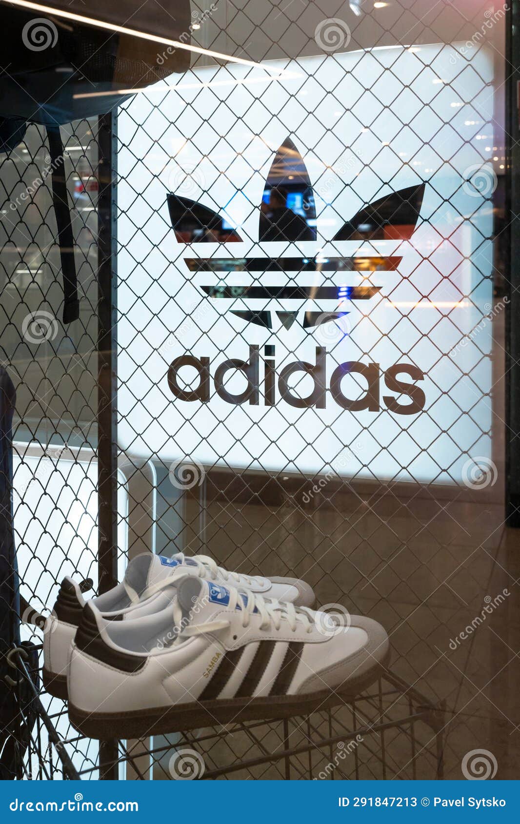 adidas brand advertising sign sneakers interior shoe store minsk belarus september neon shop window 291847213