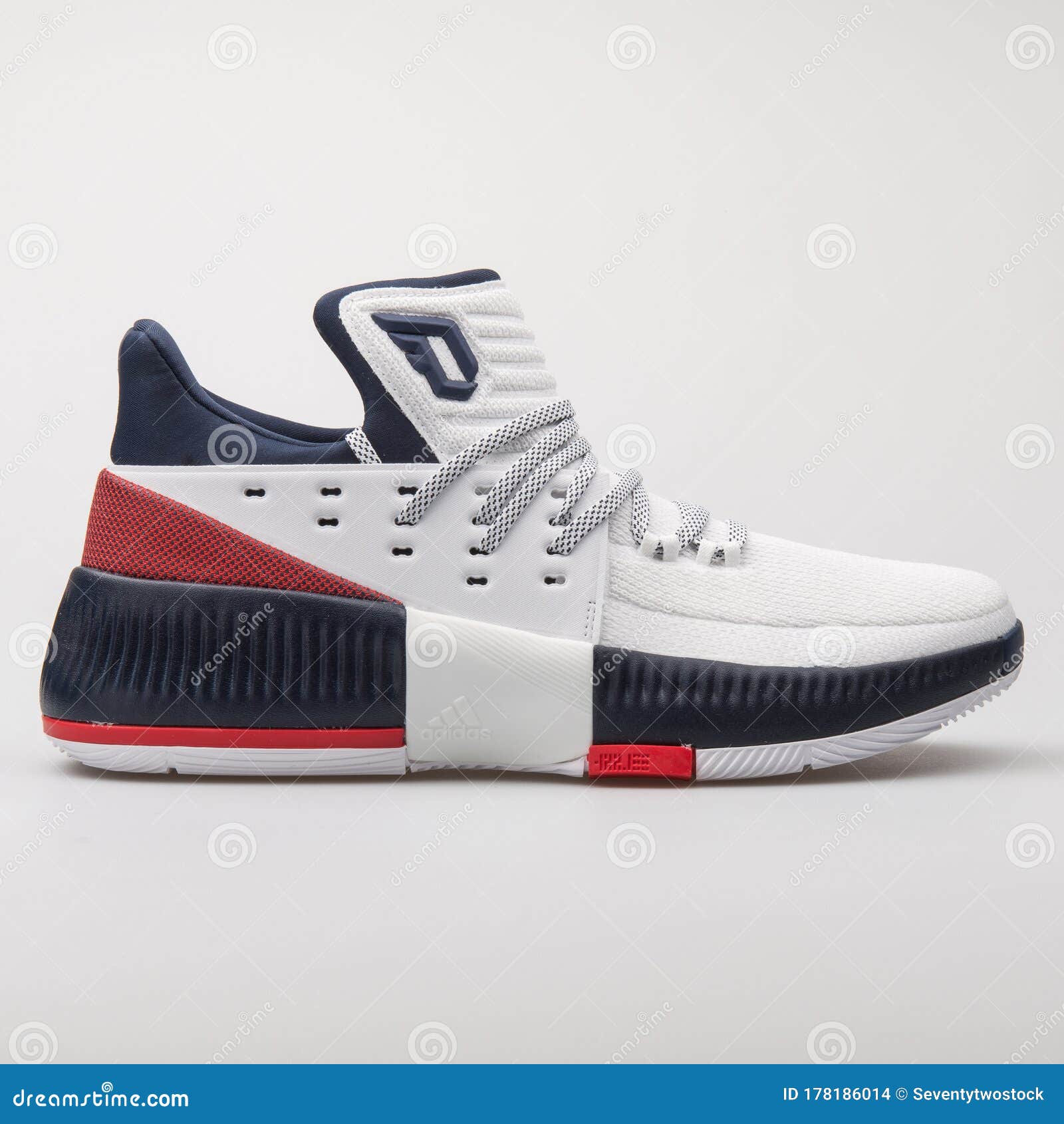 Alboroto chorro Ardilla Adidas D Lillard 3 White, Blue and Red Sneaker Editorial Stock Image -  Image of leather, blue: 178186014