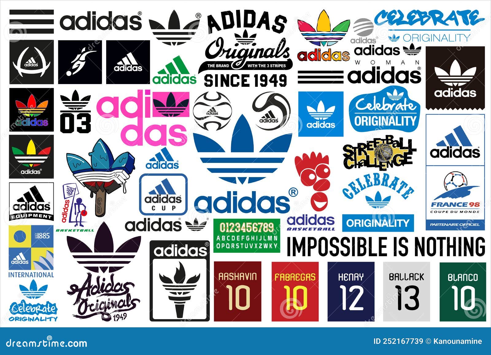 Collection Of Adidas Logos On White Background, Vector Illustration