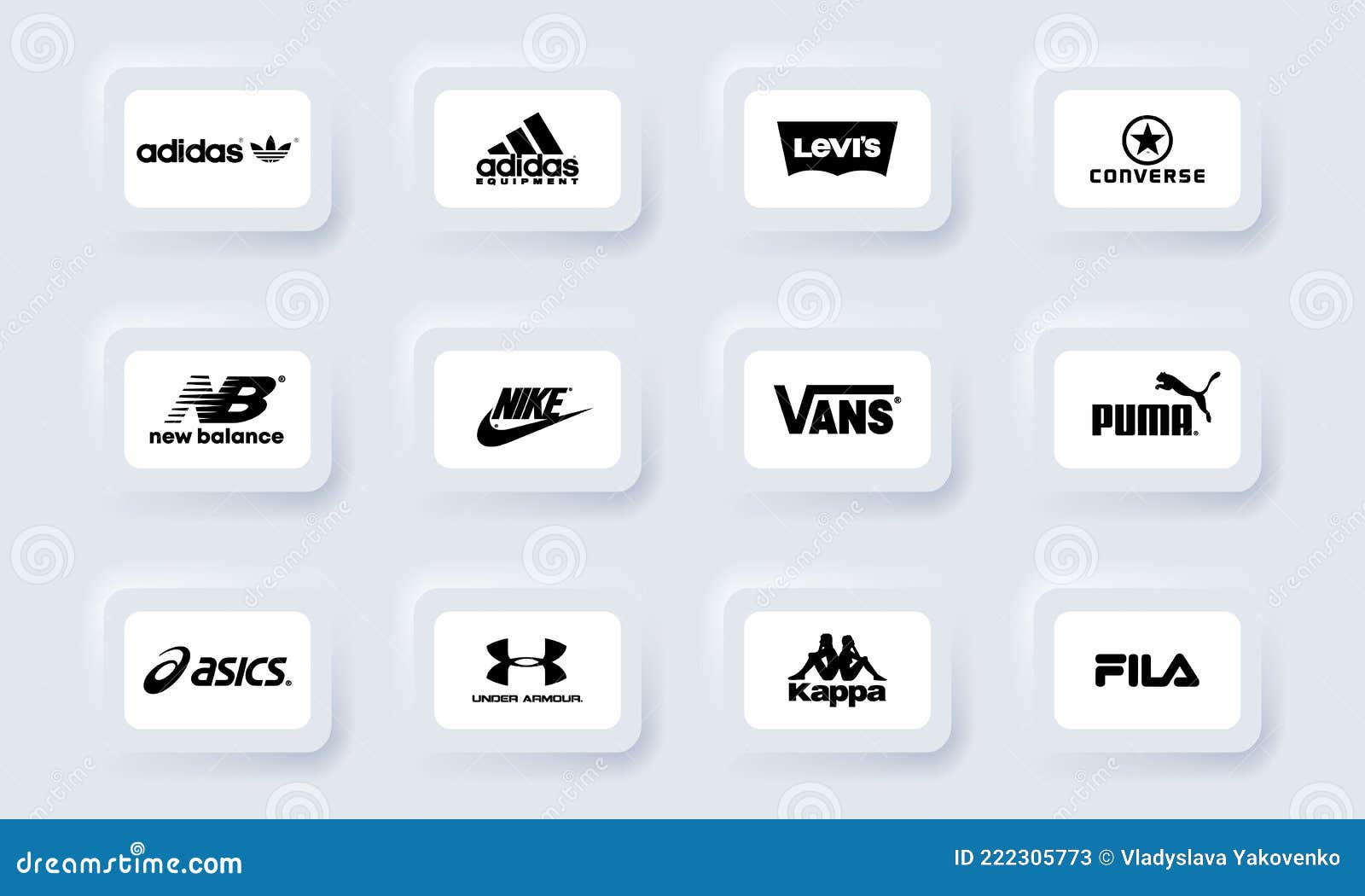 Adidas, New Under Armour, Asics, NIKE, Vans, Converse, Puma, Levis, Fila. Sportwear Brands. Logos of Sportswear Editorial Stock - Image of expensive, footwear: 222305773
