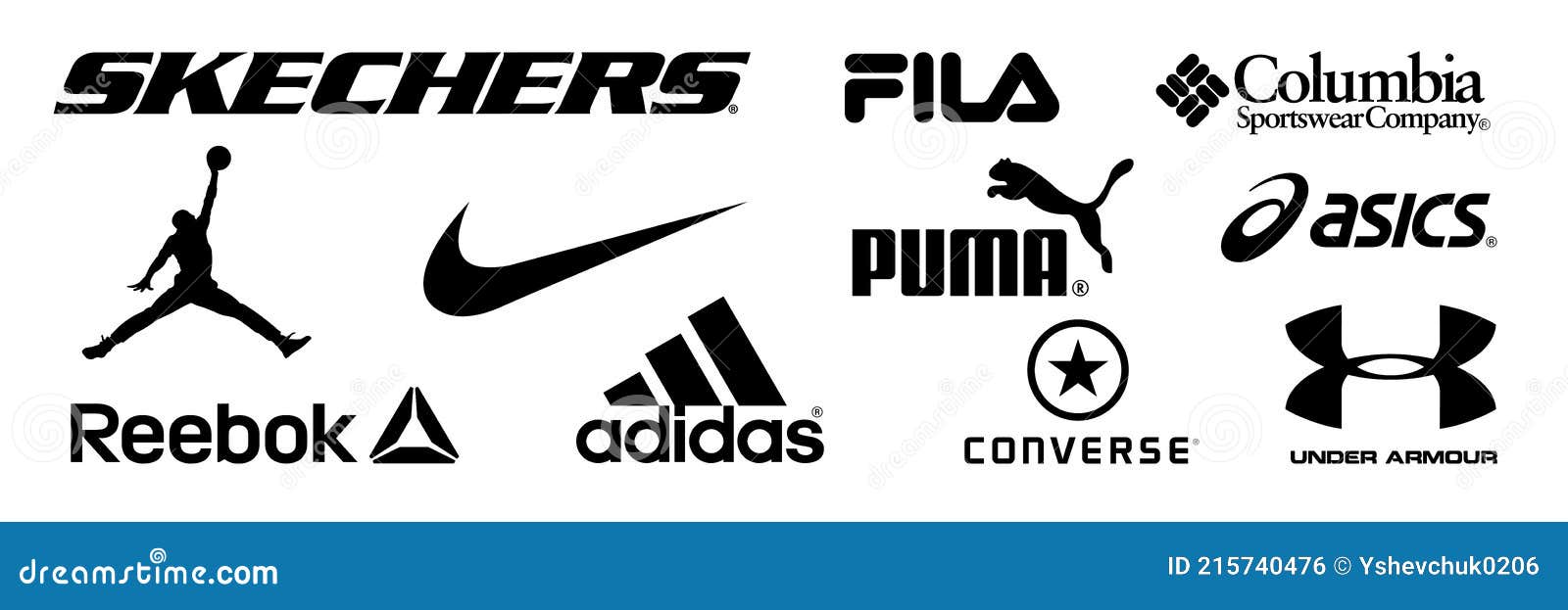 Nike Reebok Asics Jordan Puma Under Armor Fila Columbia Converse Logos De Equipos Deportivos Y Foto editorial - Ilustración de colombia, insignia: 215740476