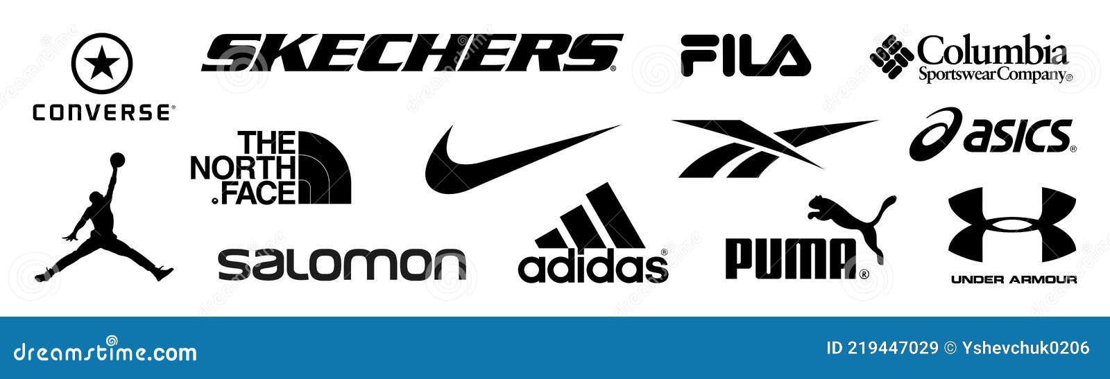 Adidas, Nike, Reebok, Asics, Jordan, Puma, Under Armour, Fila, Columbia,  Skechers, Converse, Salomon, the North Face - Logos of Editorial Stock  Image - Illustration of asics, manufacture: 219447029