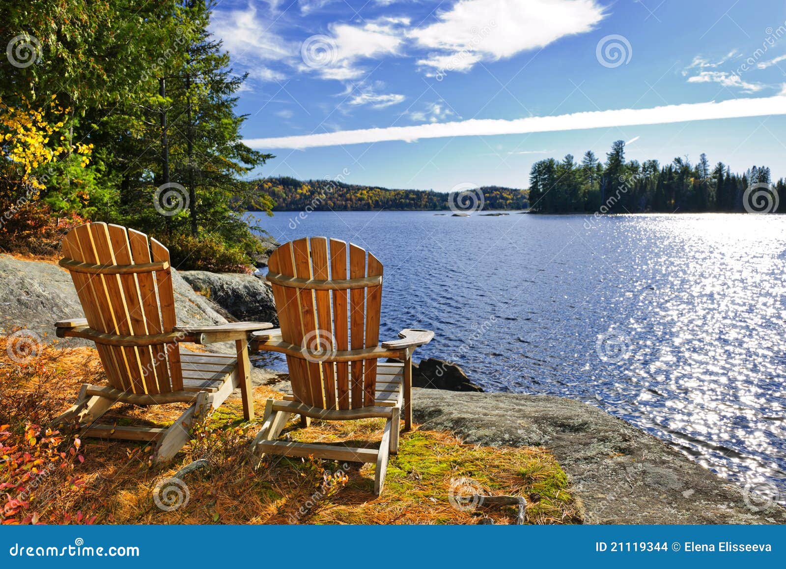 Adirondack Chairs At Lake Shore Stock Images - Image: 21119344