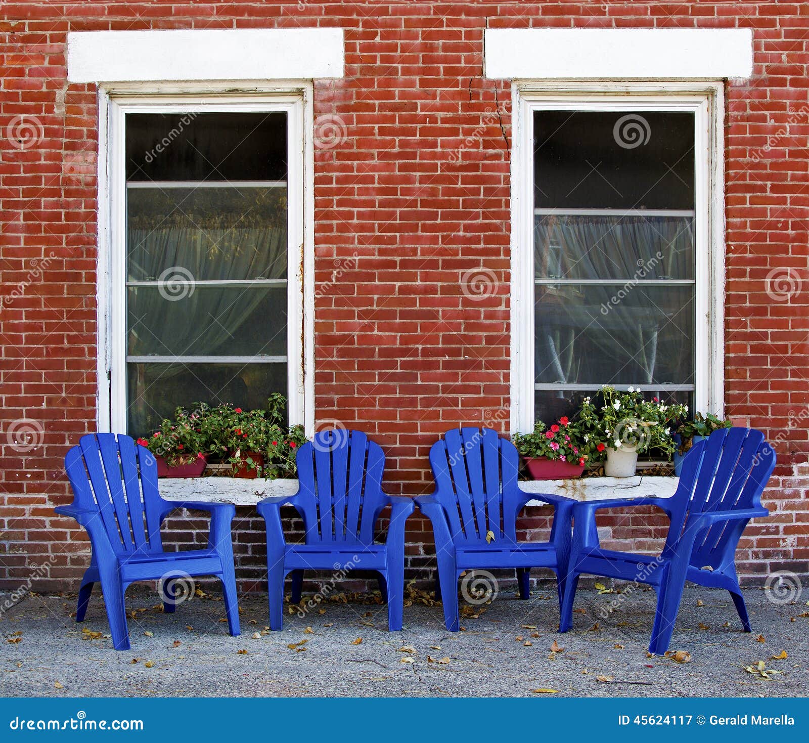 Adirondack Chairs and Red Brick Wall Dubuque Iowa Stock Image Image