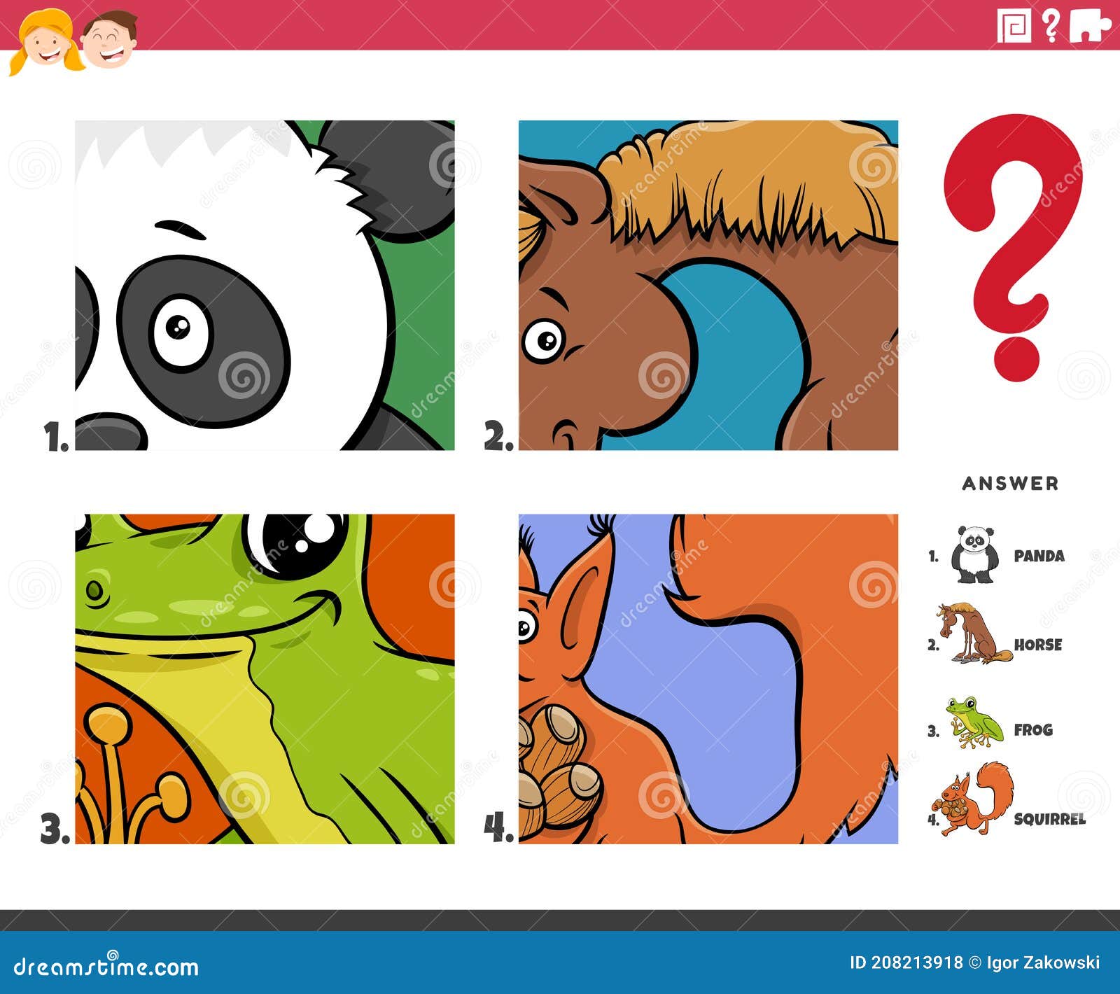 Adivinar Dibujos Animados Animales Juegos Educativos Para Niños Ilustración  del Vector - Ilustración de rana, elemento: 208213918