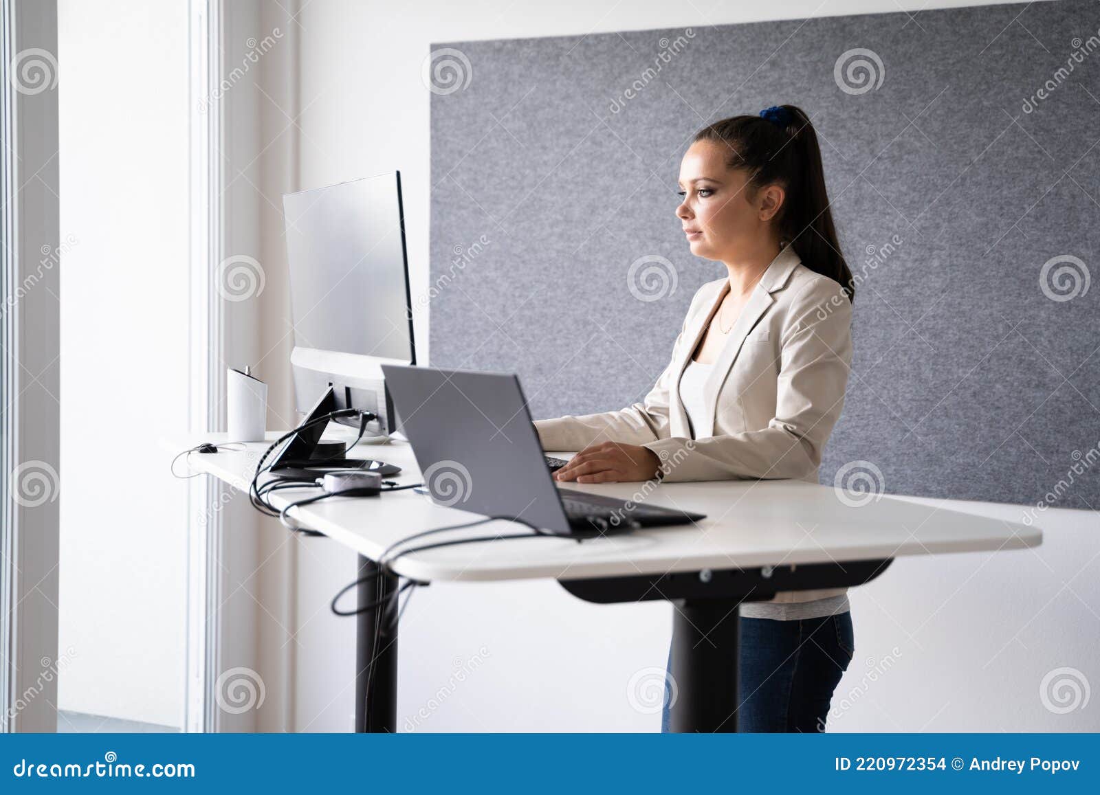 Adjustable Height Office Desk. Working Stock Photo Image of adjust