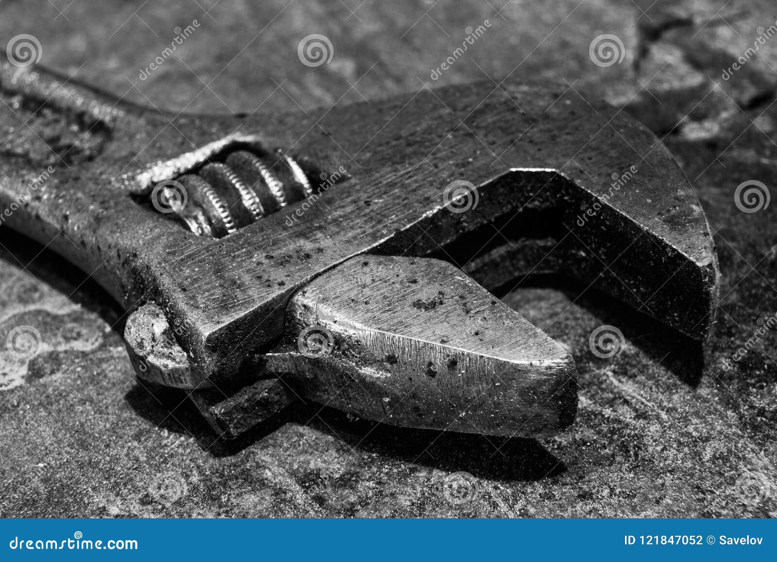 Adjustable Wrench on Metal Table is Macro Stock Photo Image of rusted, macro 121847052