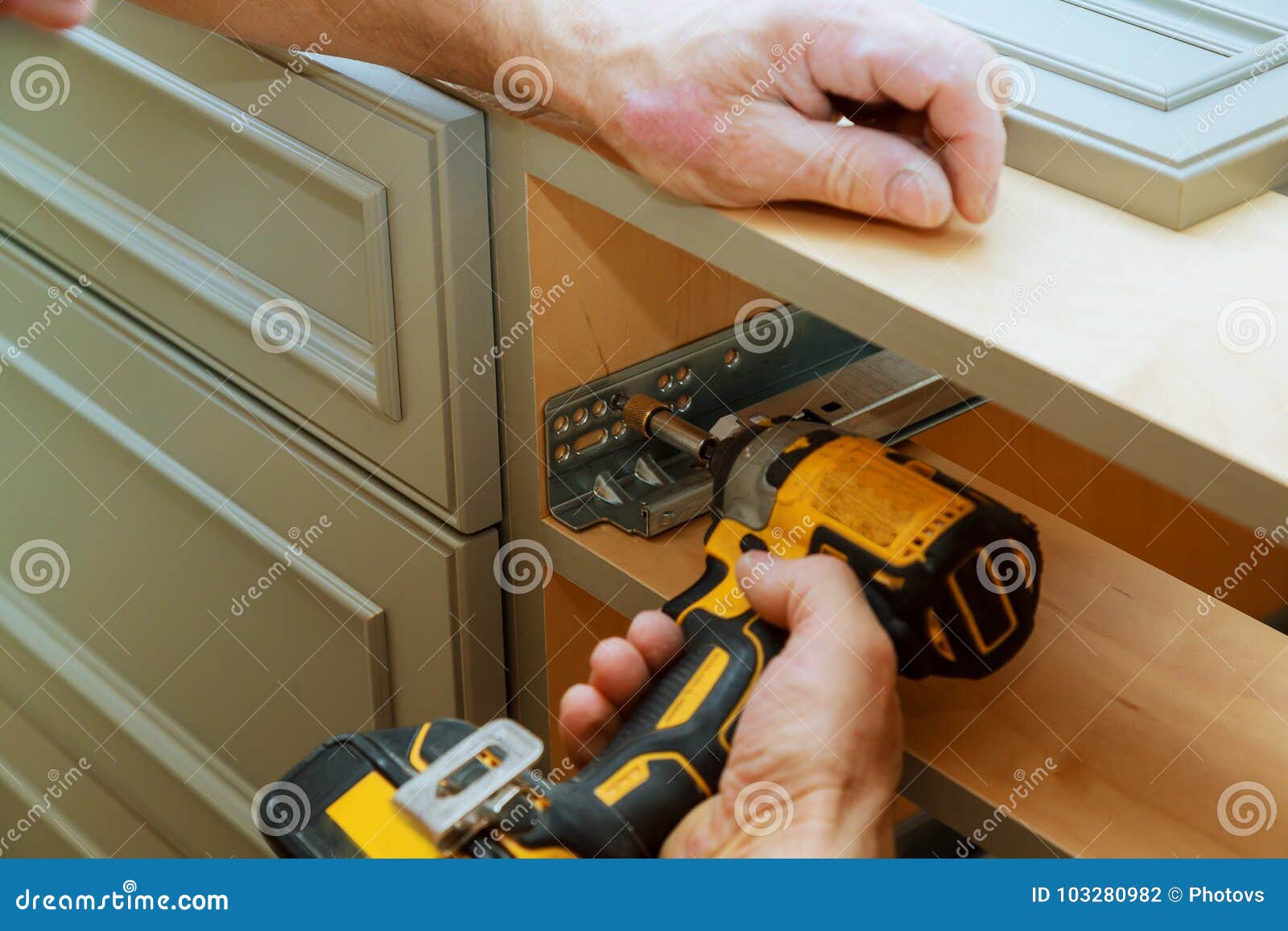 Adjusting Fixing Cabinet Door Hinge Stock Photo Image Of